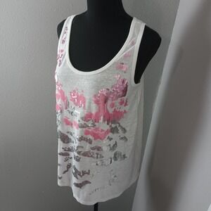 Lane Bryant Shirt Womens 14/16 Plus White Sequin Scoop Neck Tank Top Sleeveless